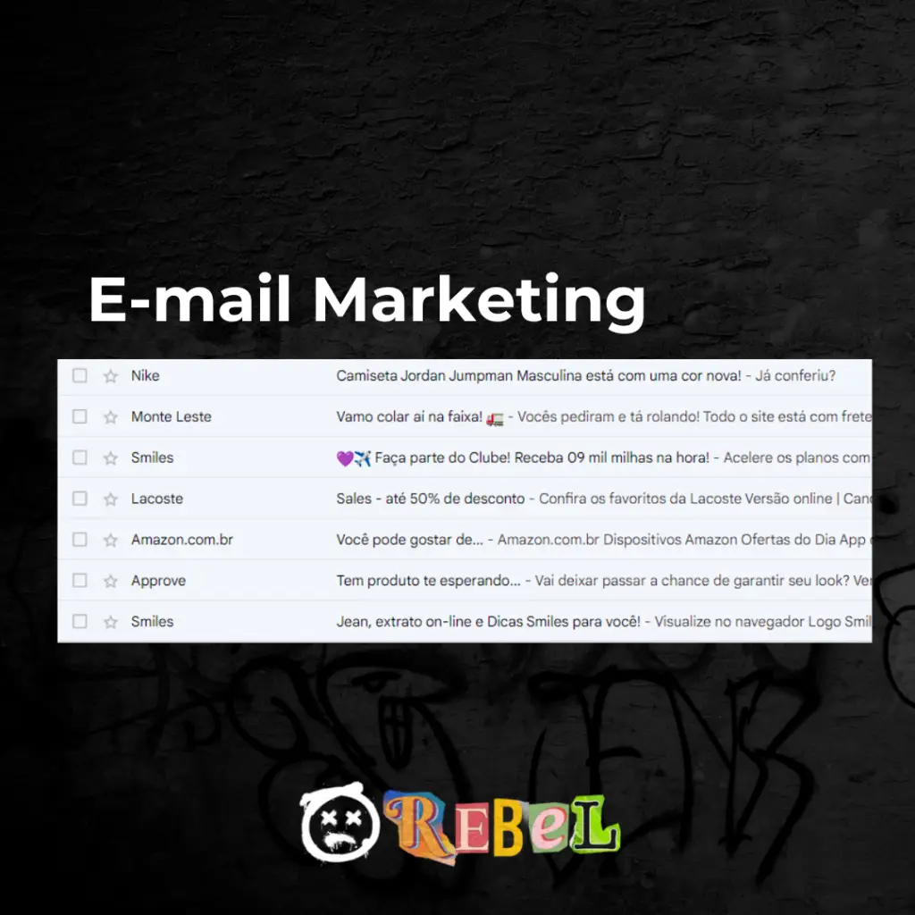e-mail marketing de várias empresas